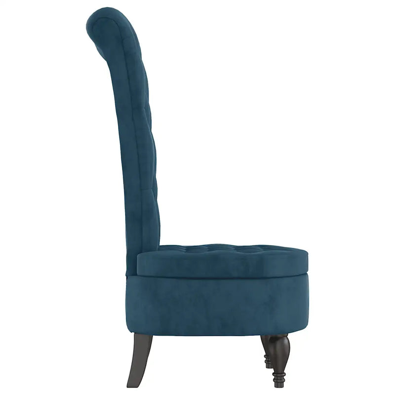 High Back Chair Blue Velvet Button Design