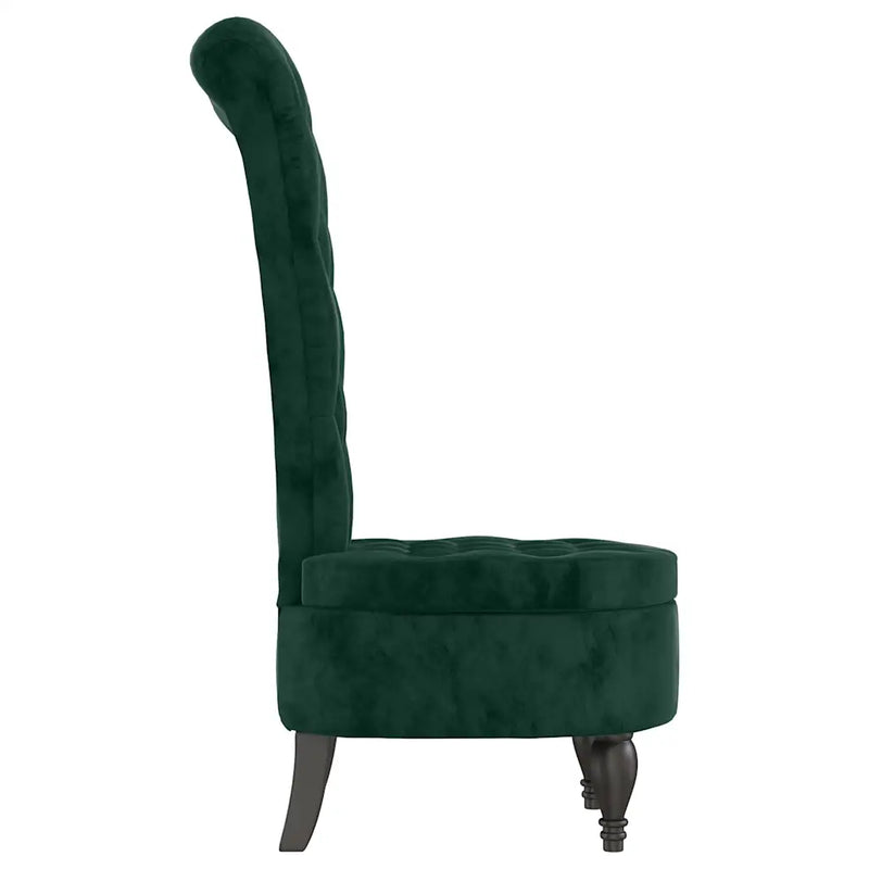 High Back Chair Dark Green Velvet Button Design
