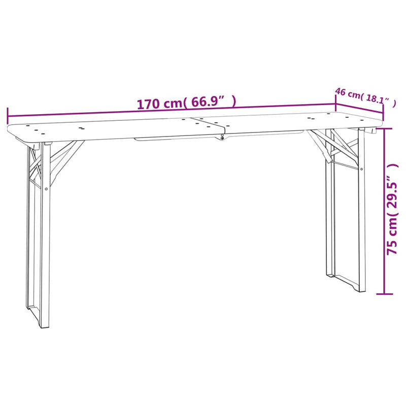 3 Piece Folding Beer Table Set Solid Wood Fir