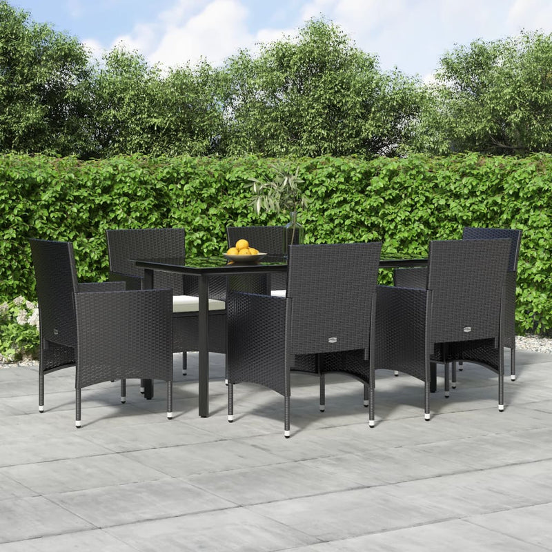 vidaXL 7 Piece Garden Dining Set with Cushions Black