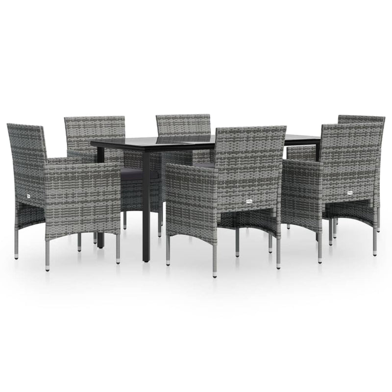 vidaXL 7 Piece Garden Dining Set with Cushions Grey and Black
