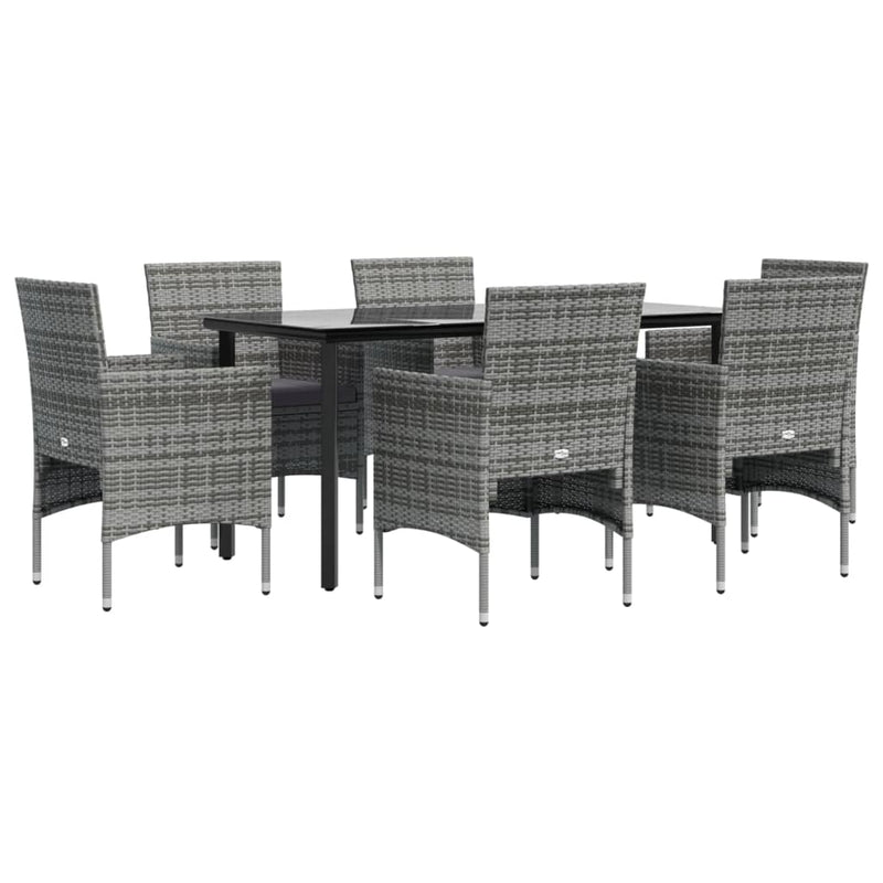 vidaXL 7 Piece Garden Dining Set with Cushions Grey and Black