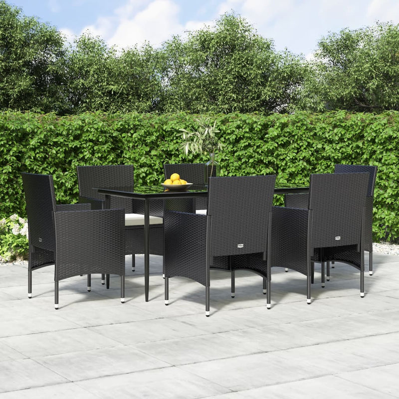 vidaXL 7 Piece Garden Dining Set with Cushions Black