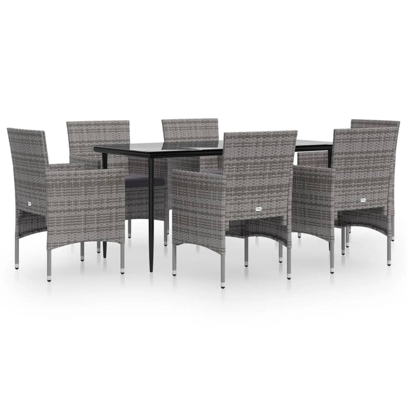 vidaXL 7 Piece Garden Dining Set with Cushions Grey and Black