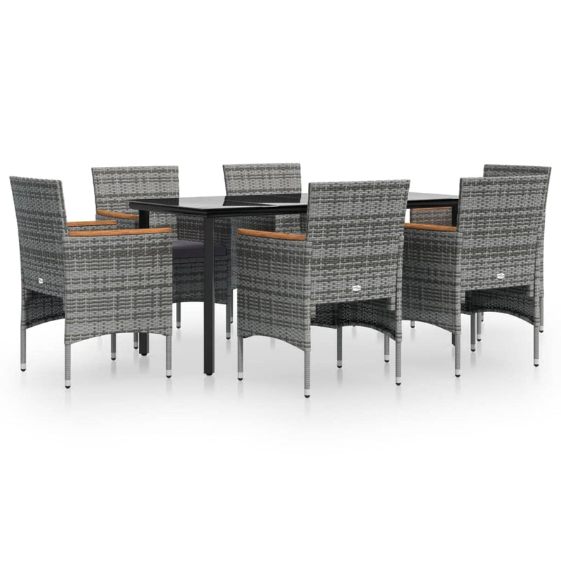 vidaXL 7 Piece Garden Dining Set with Cushions Grey and Black