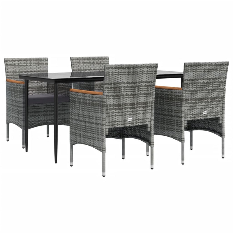 vidaXL 5 Piece Garden Dining Set with Cushions Grey and Black