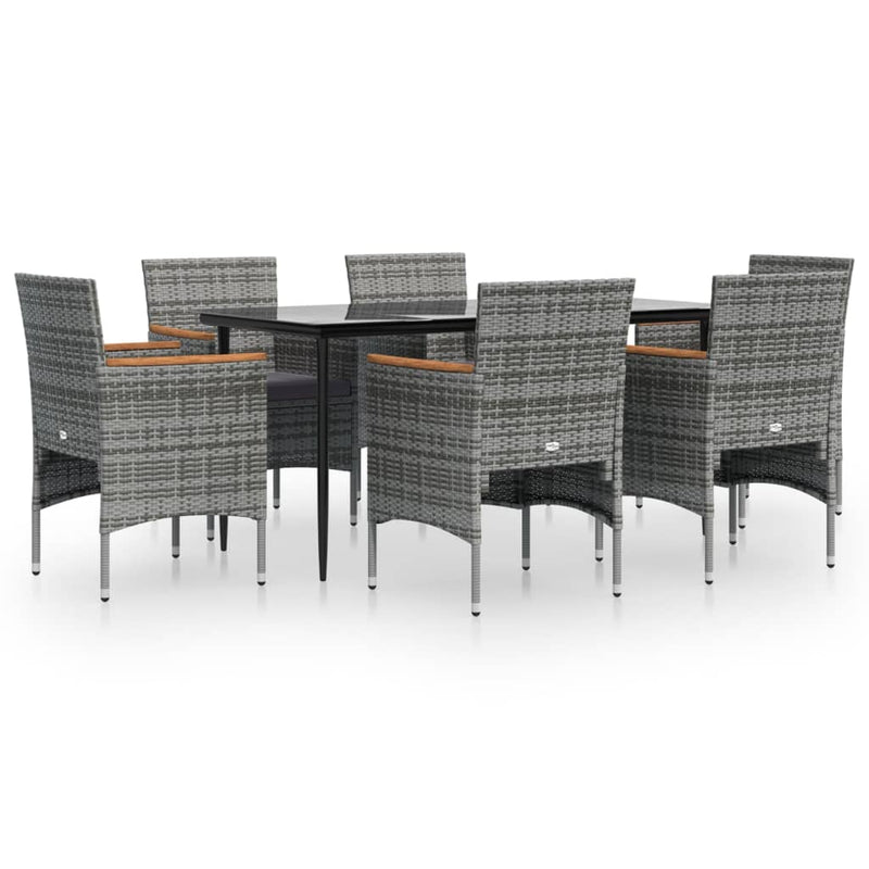 vidaXL 7 Piece Garden Dining Set with Cushions Grey and Black