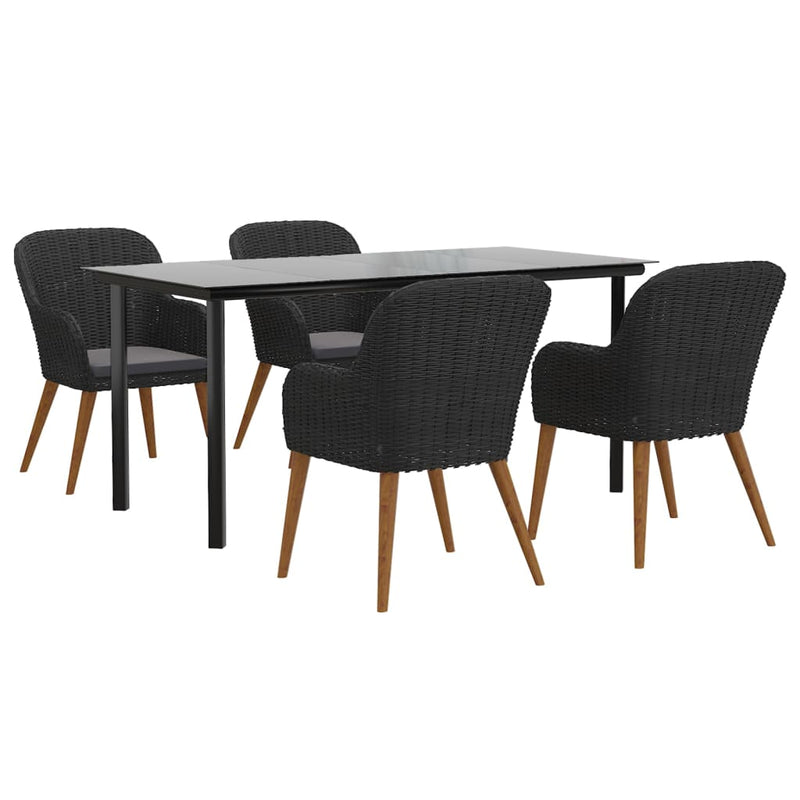 vidaXL 5 Piece Garden Dining Set with Cushions Black