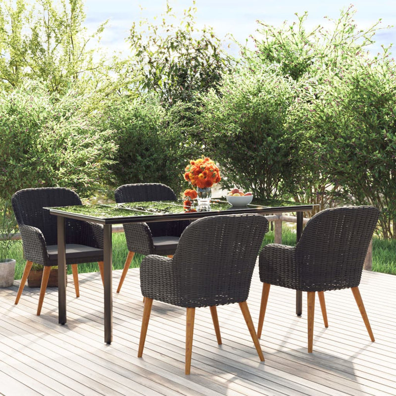 vidaXL 5 Piece Garden Dining Set with Cushions Black