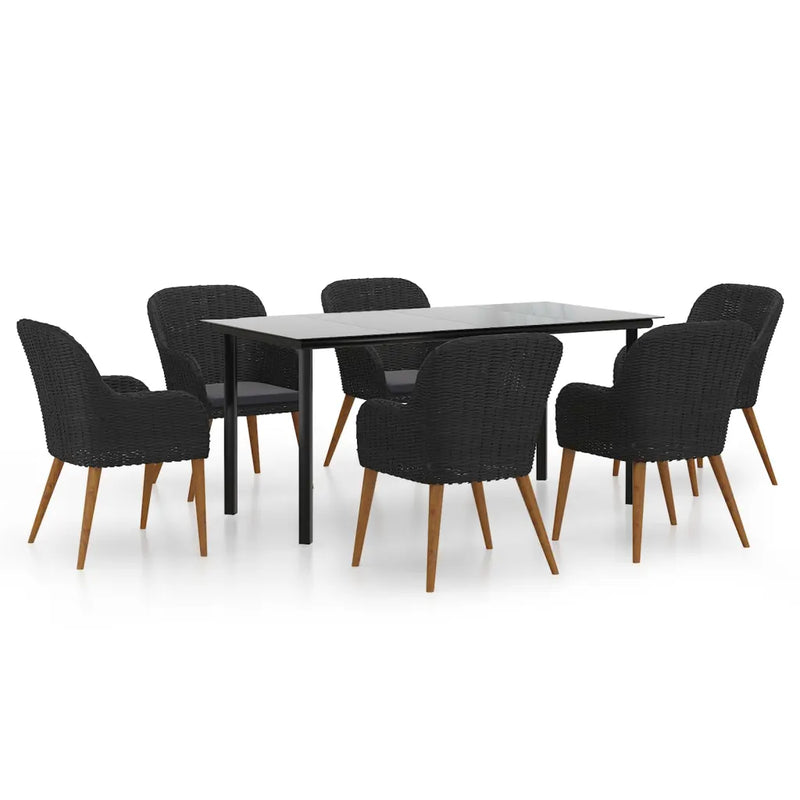 7 Piece Garden Dining Set with Cushions Black