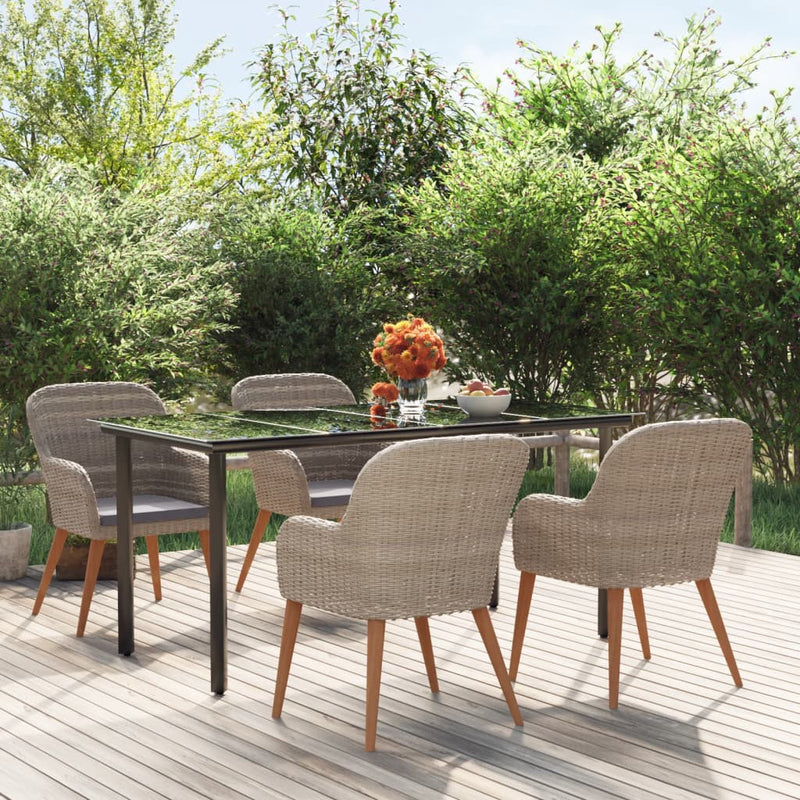 vidaXL 5 Piece Garden Dining Set with Cushions Brown