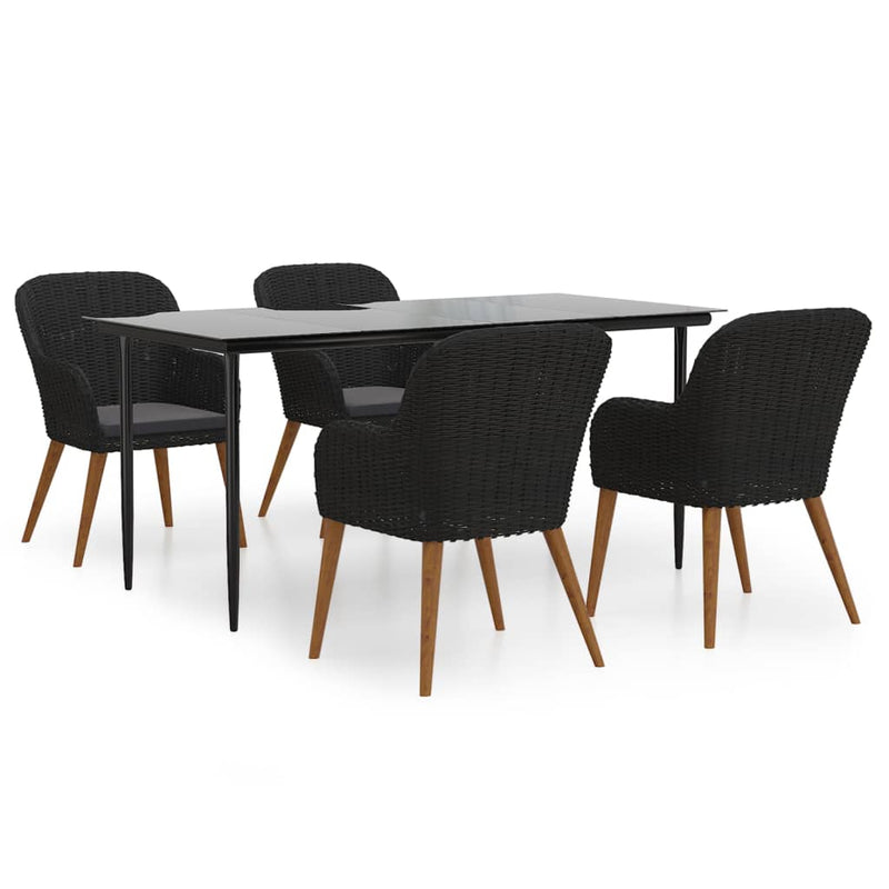 vidaXL 5 Piece Garden Dining Set with Cushions Black