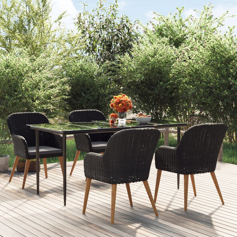 vidaXL 5 Piece Garden Dining Set with Cushions Black