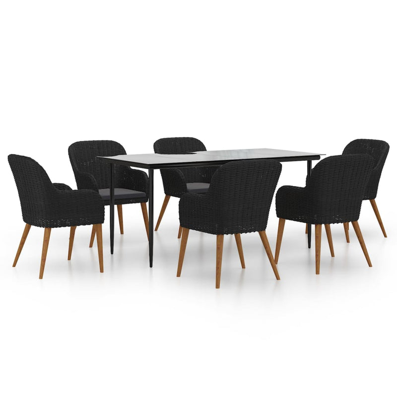vidaXL 7 Piece Garden Dining Set with Cushions Black