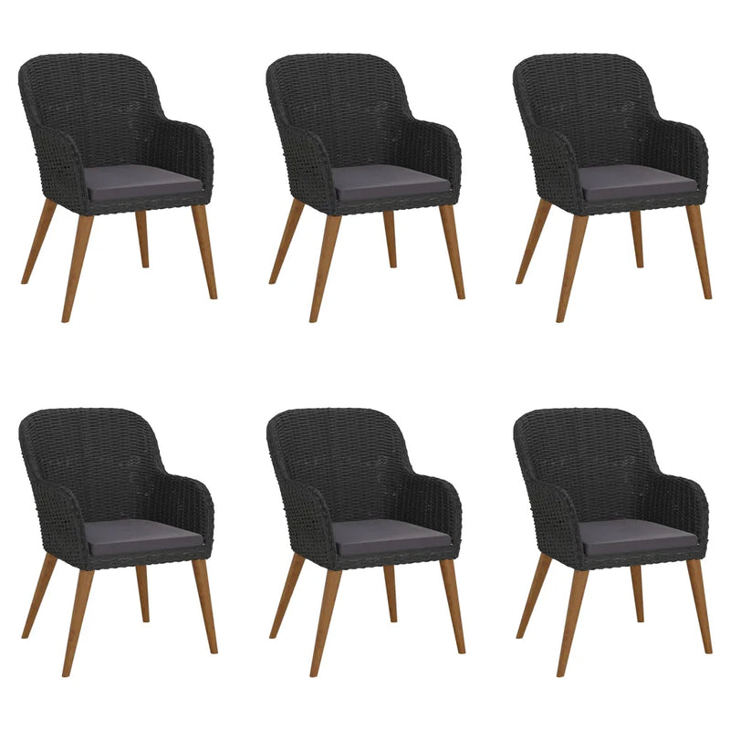 7 Piece Garden Dining Set with Cushions Black