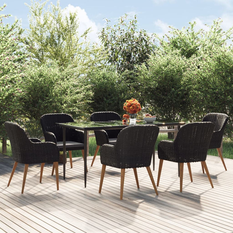 vidaXL 7 Piece Garden Dining Set with Cushions Black