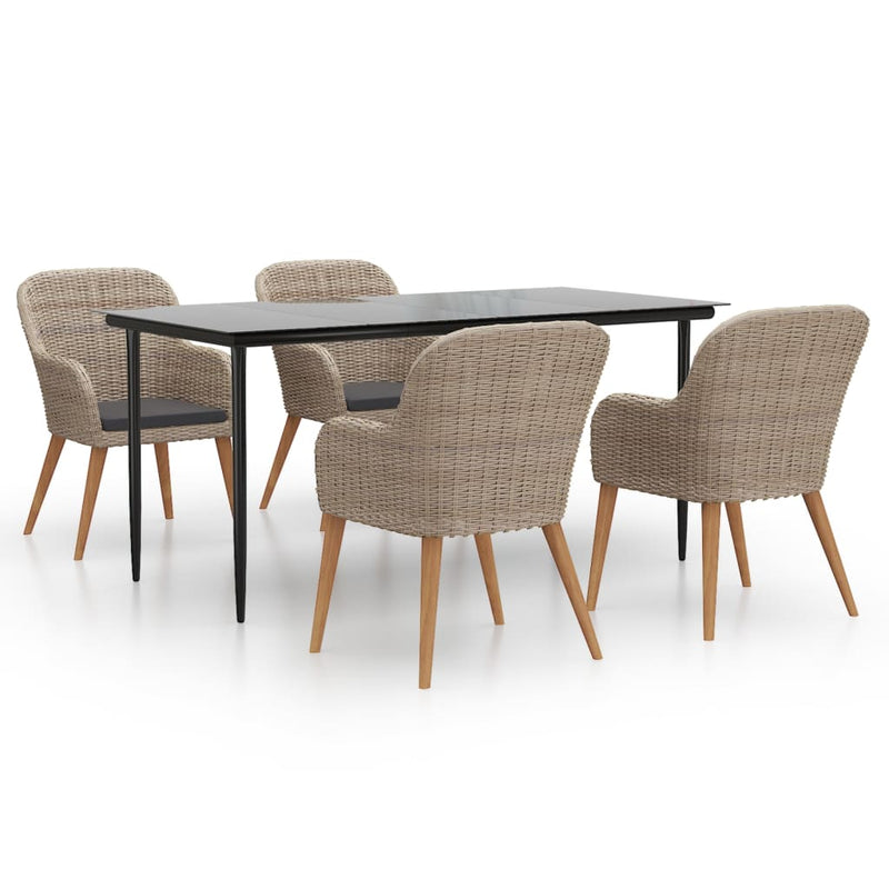vidaXL 5 Piece Garden Dining Set with Cushions Brown