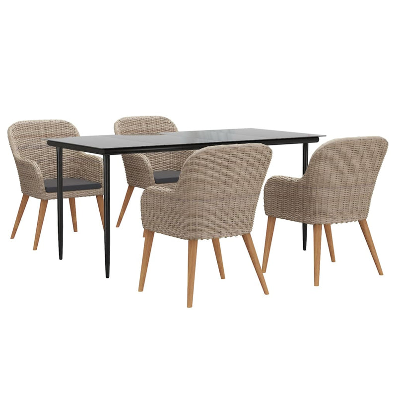vidaXL 5 Piece Garden Dining Set with Cushions Brown