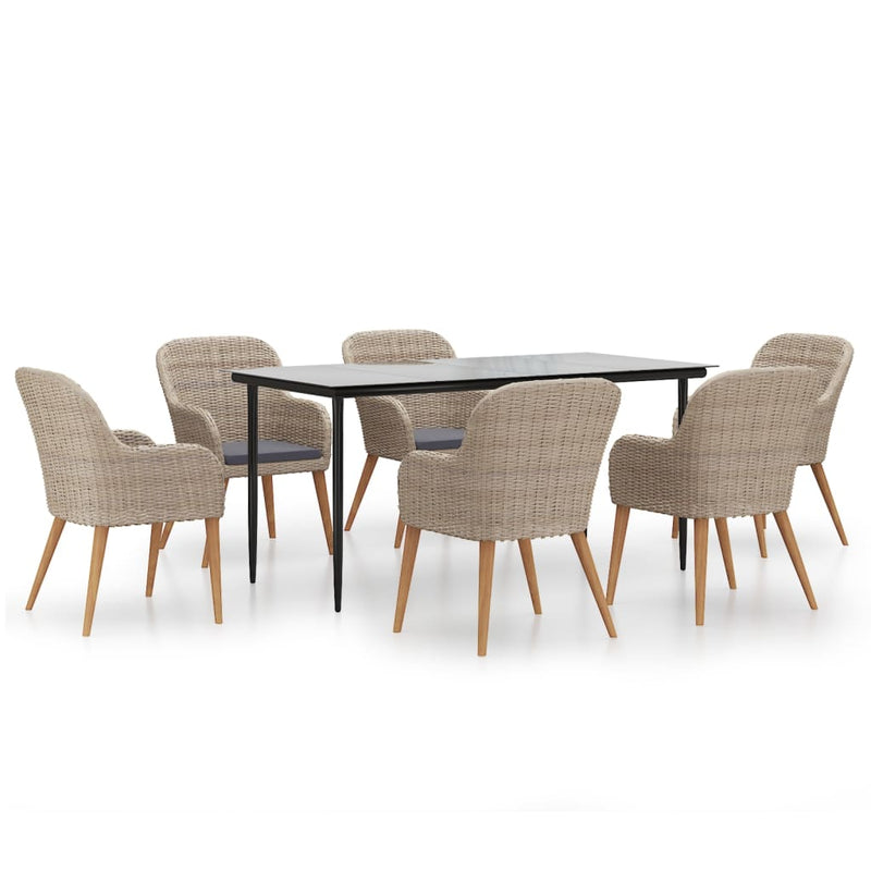 vidaXL 7 Piece Garden Dining Set with Cushions Brown