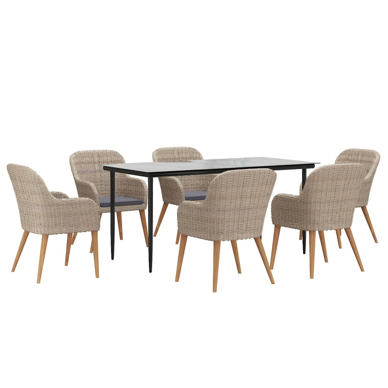 vidaXL 7 Piece Garden Dining Set with Cushions Brown