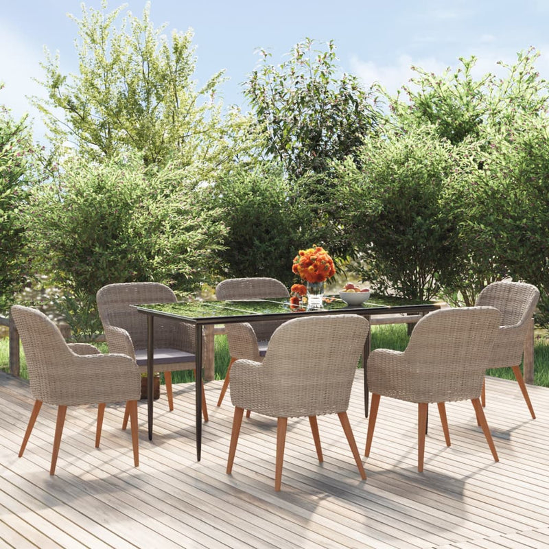 vidaXL 7 Piece Garden Dining Set with Cushions Brown