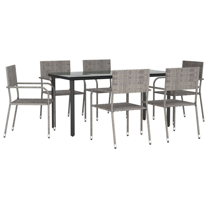 vidaXL 7 Piece Garden Dining Set Grey Poly Rattan