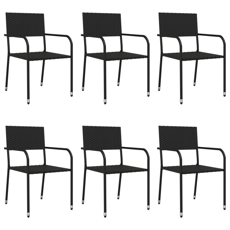 vidaXL 7 Piece Garden Dining Set Black Poly Rattan