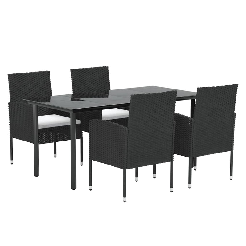 vidaXL 5 Piece Garden Dining Set with Cushions Black Poly Rattan