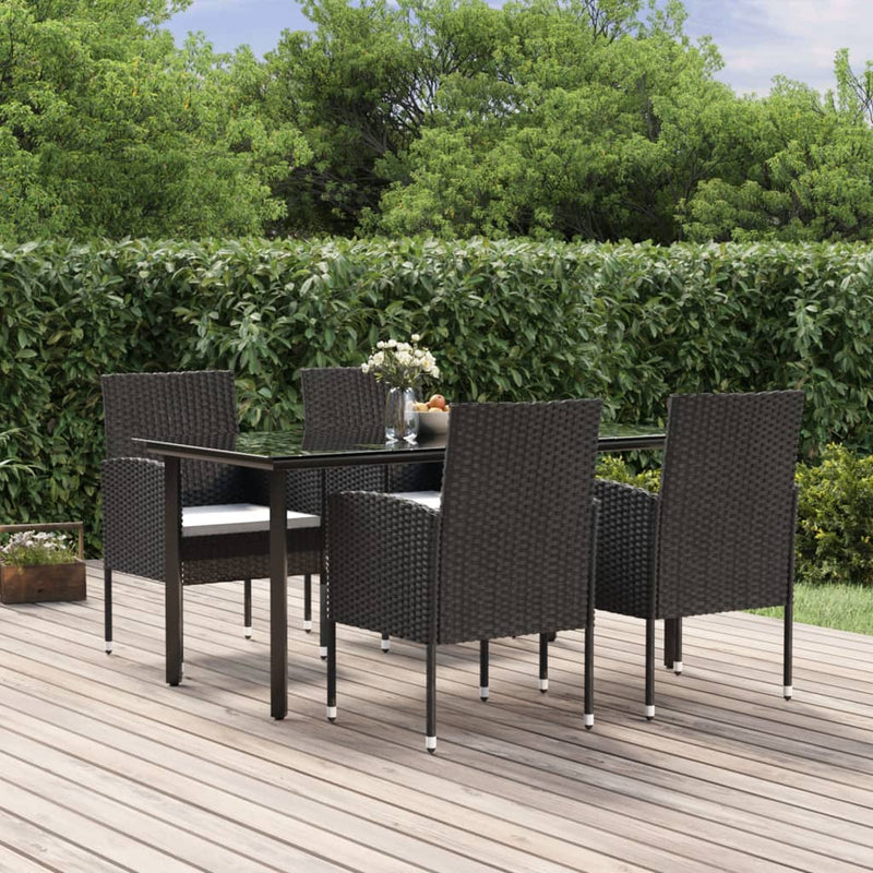 vidaXL 5 Piece Garden Dining Set with Cushions Black Poly Rattan