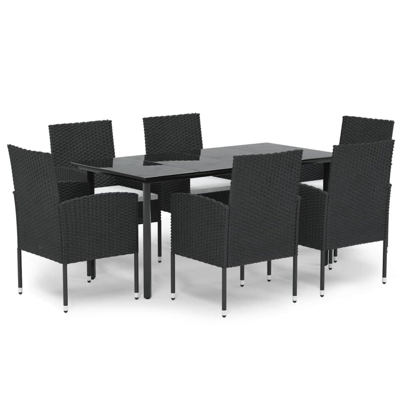 vidaXL 7 Piece Garden Dining Set with Cushions Black Poly Rattan