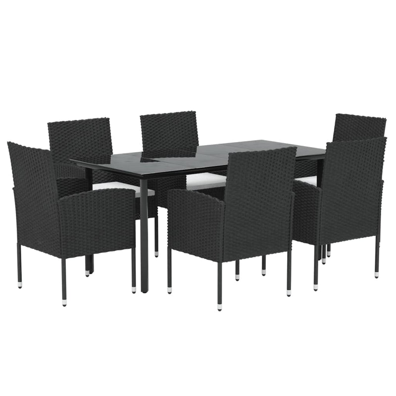 vidaXL 7 Piece Garden Dining Set with Cushions Black Poly Rattan