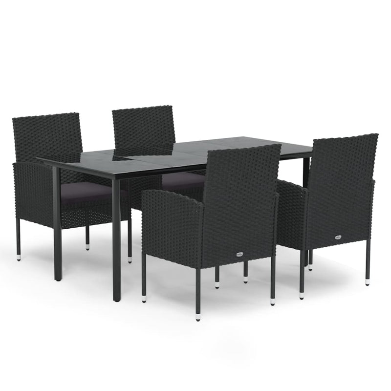 vidaXL 5 Piece Garden Dining Set with Cushions Black Poly Rattan