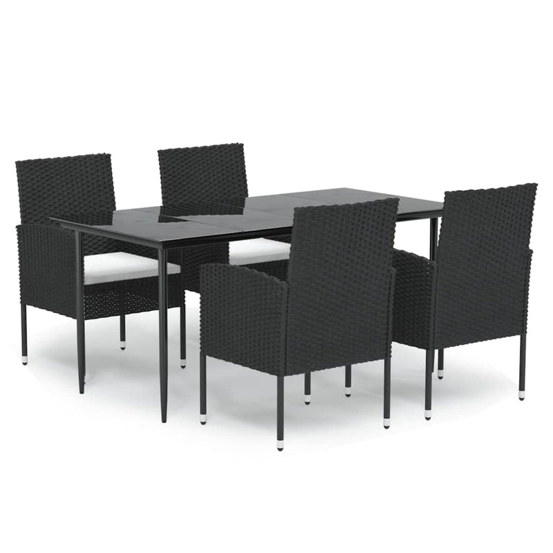 vidaXL 5 Piece Garden Dining Set with Cushions Black Poly Rattan