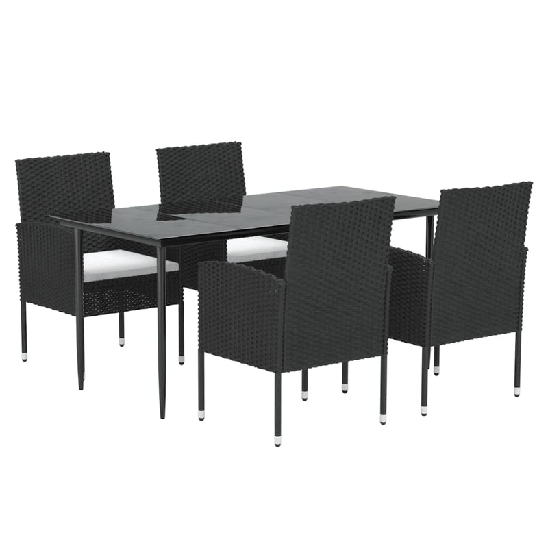 vidaXL 5 Piece Garden Dining Set with Cushions Black Poly Rattan