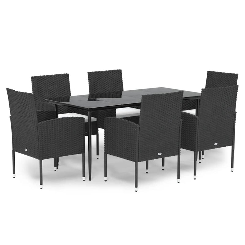 vidaXL 7 Piece Garden Dining Set with Cushions Black Poly Rattan