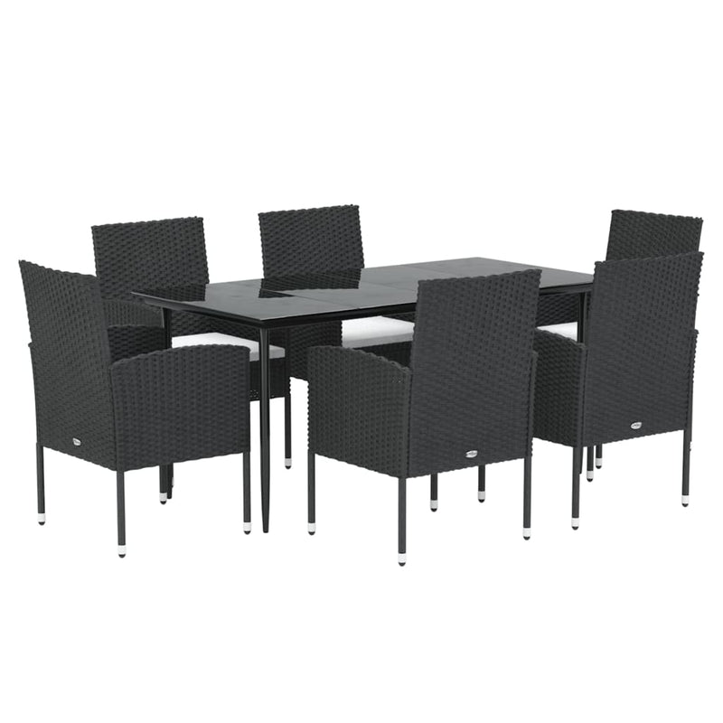 vidaXL 7 Piece Garden Dining Set with Cushions Black Poly Rattan