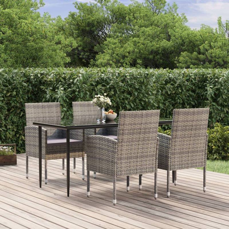 vidaXL 5 Piece Garden Dining Set with Cushions Anthracite Poly Rattan