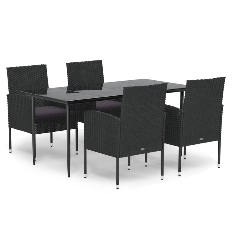 vidaXL 5 Piece Garden Dining Set with Cushions Black Poly Rattan