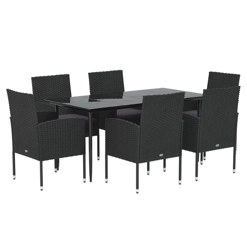 vidaXL 7 Piece Garden Dining Set with Cushions Black Poly Rattan