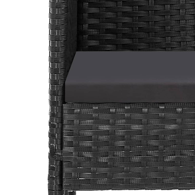 vidaXL 7 Piece Garden Dining Set with Cushions Black Poly Rattan