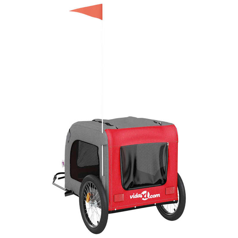 vidaXL Pet Bike Trailer Red and Grey Oxford Fabric&Iron