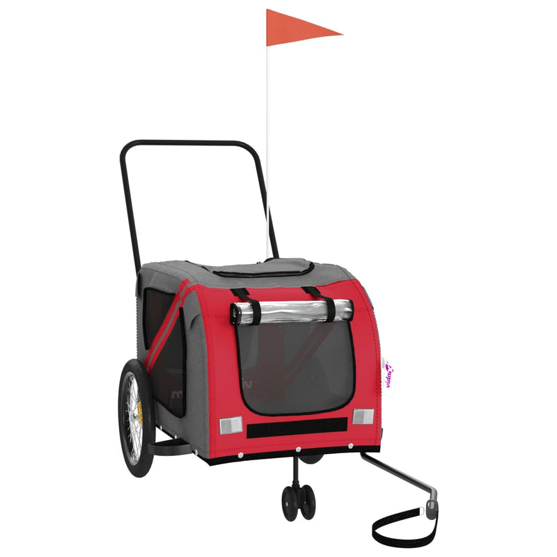vidaXL Pet Bike Trailer Red and Grey Oxford Fabric and Iron