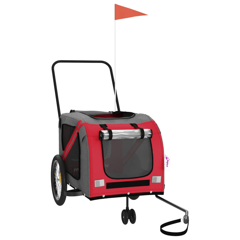 vidaXL Pet Bike Trailer Red and Grey Oxford Fabric and Iron