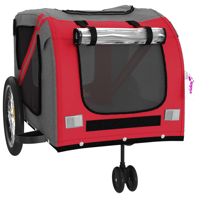 vidaXL Pet Bike Trailer Red and Grey Oxford Fabric and Iron