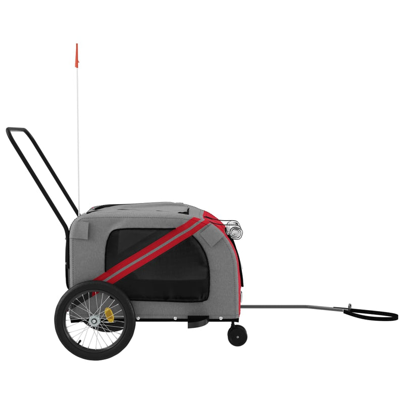 vidaXL Pet Bike Trailer Red and Grey Oxford Fabric and Iron