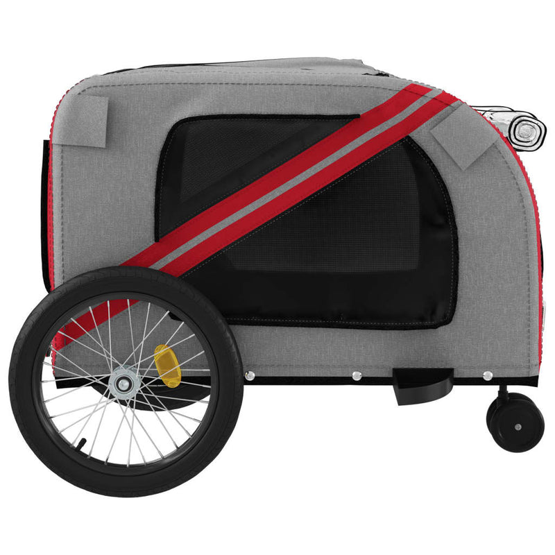 vidaXL Pet Bike Trailer Red and Grey Oxford Fabric and Iron
