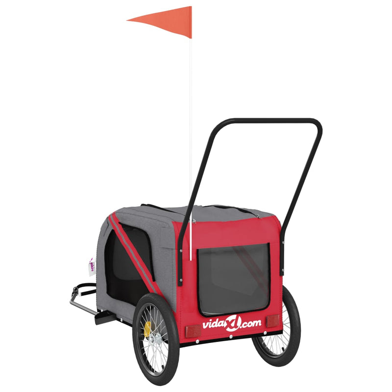 vidaXL Pet Bike Trailer Red and Grey Oxford Fabric and Iron