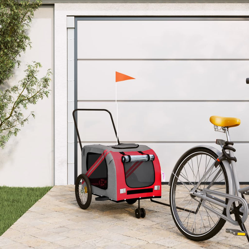 vidaXL Pet Bike Trailer Red and Grey Oxford Fabric and Iron