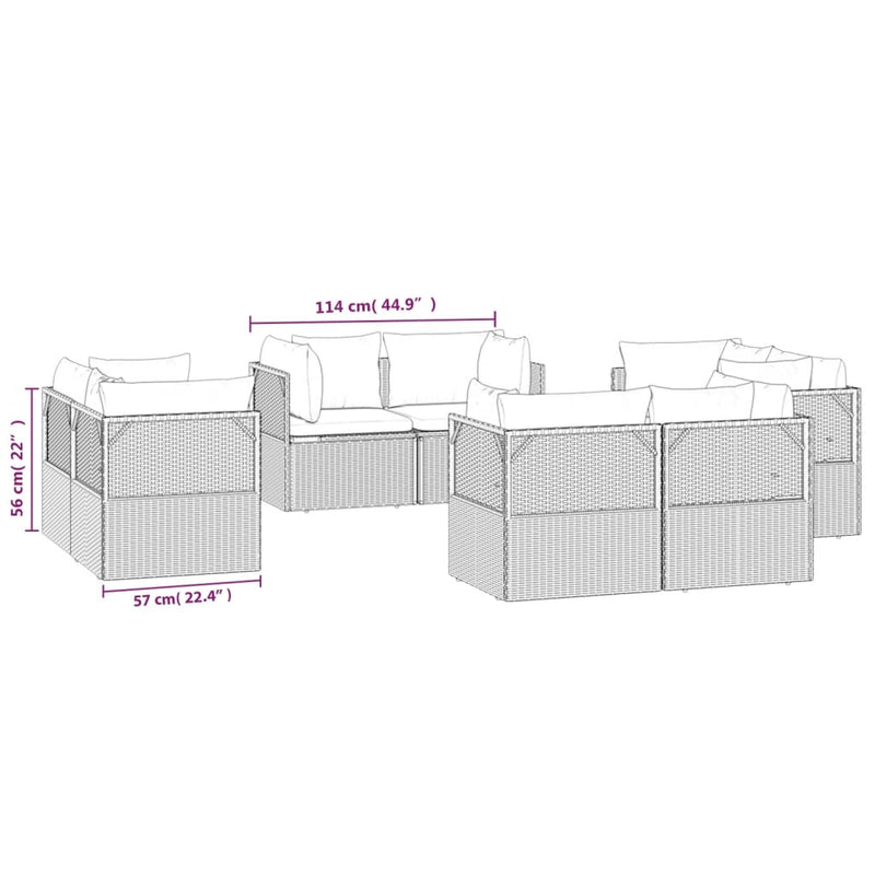 vidaXL Garden Corner Sofas 8 pcs Grey 57x57x56 cm Poly Rattan