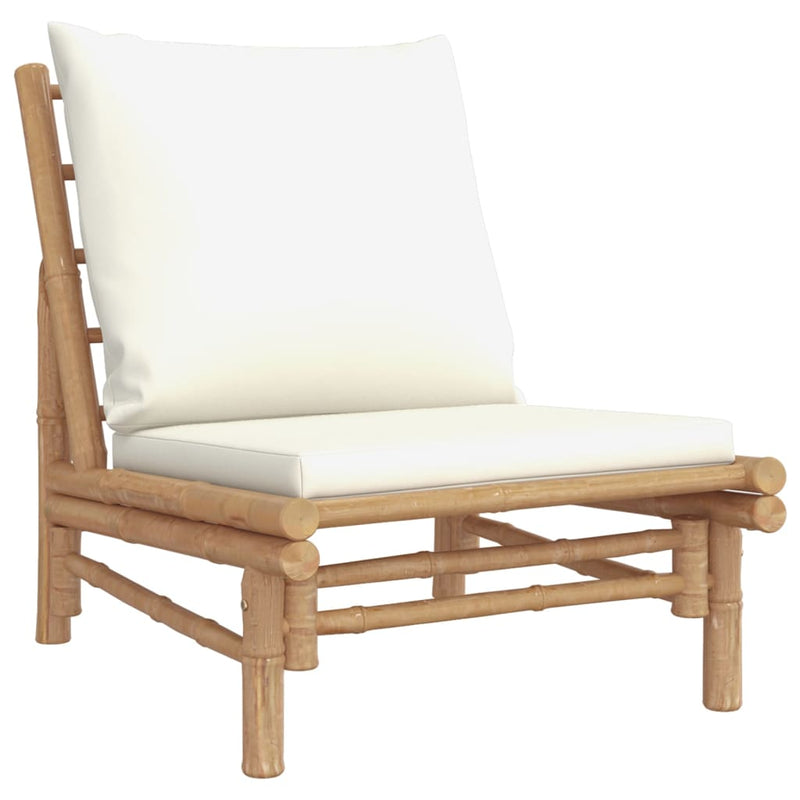 vidaXL 3 Piece Garden Lounge Set with Cream White Cushions Bamboo
